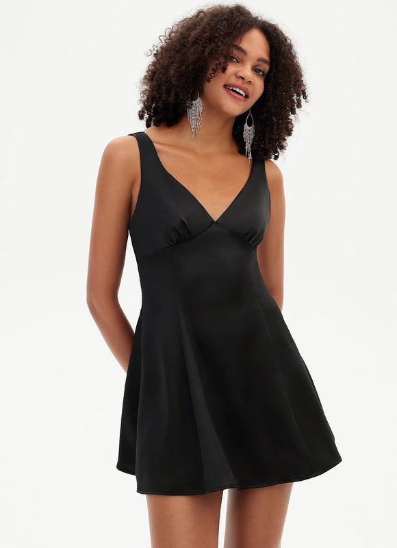 Robe Trapèze Mini Noir Satiné - gallery 7