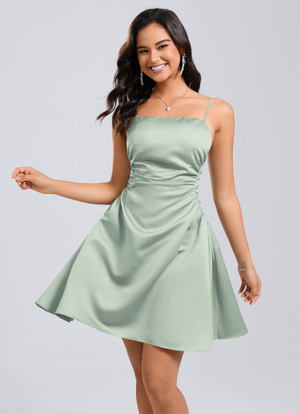 Robe Trapèze Satinée Verte