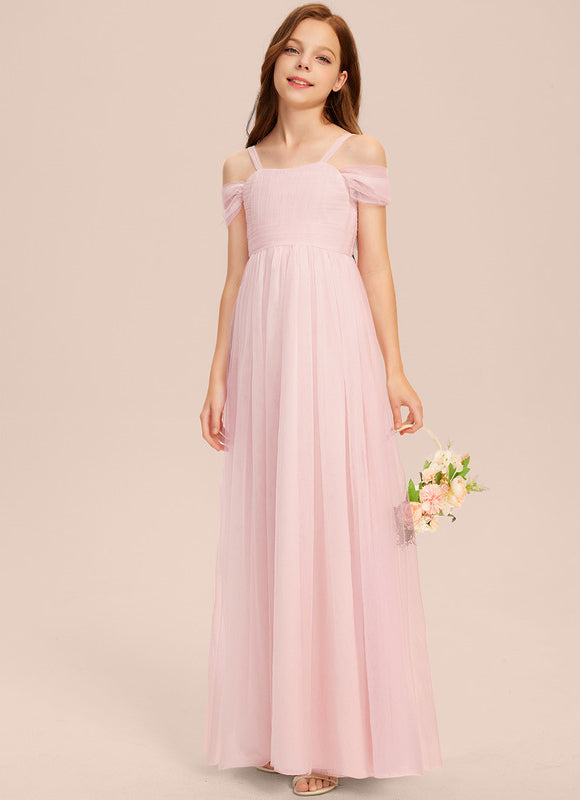 Robe Trapèze Rose Pastel Long Décolletée Épaules - gallery 1