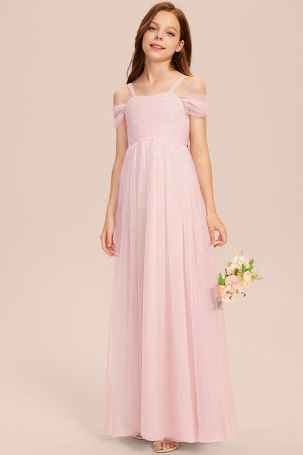 Robe Trapèze Rose Pastel Long Décolletée Épaules - gallery 1