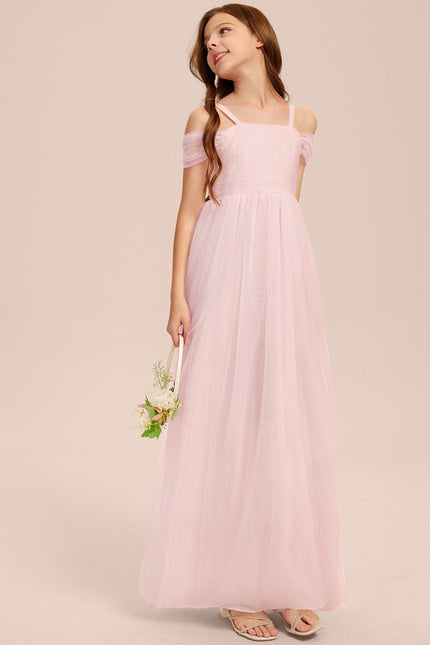 Robe Trapèze Rose Pastel Long Décolletée Épaules - gallery 5