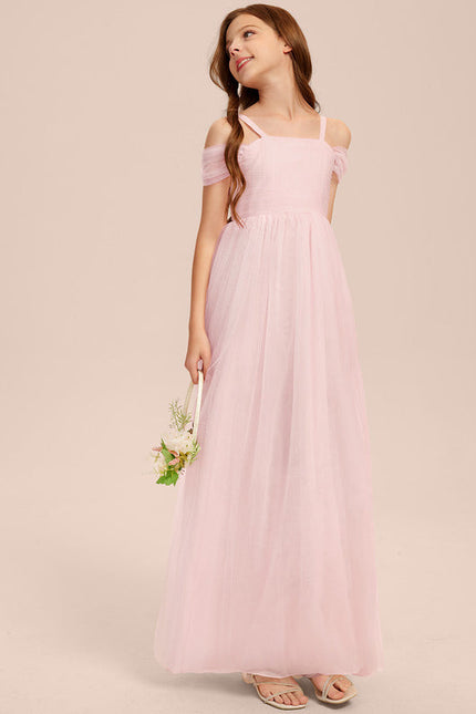 Robe Trapèze Rose Pastel Long Décolletée Épaules - gallery 5