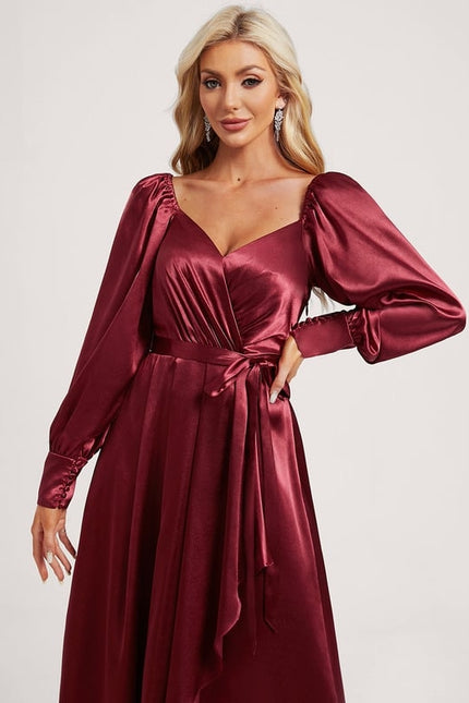 Robe Trapèze Satin Bleu Élégant - gallery 3