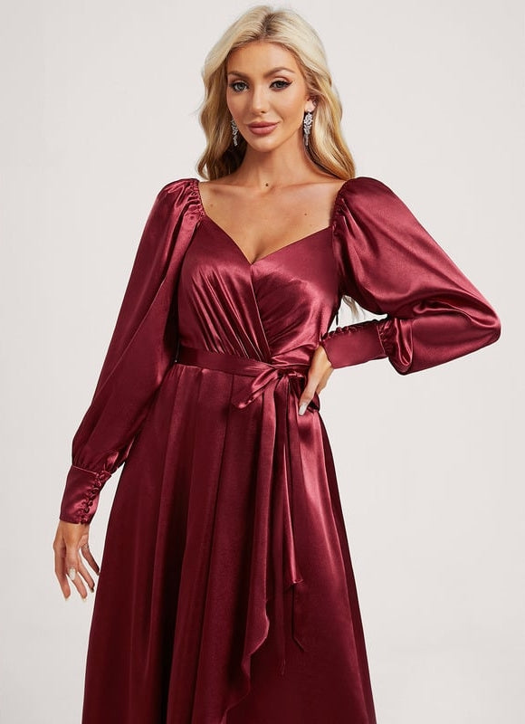 Robe Trapèze Satin Bleu Élégant - gallery 3