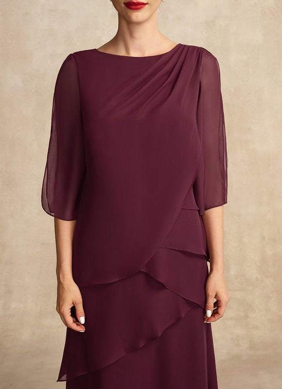 Robe Trapèze Mauve Mousseline Plissée Longue - gallery 1