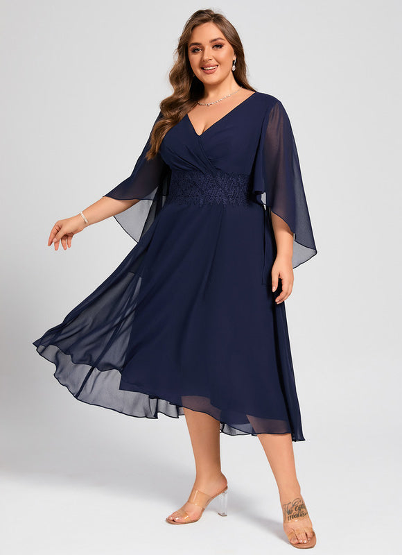 Robe Trapèze Chiffon Marine - gallery 8